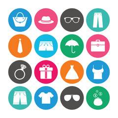 Set of Clothes, Accessories and Glasses icons.