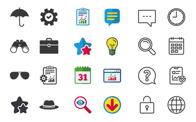 Umbrella, sunglasses and hat with case.