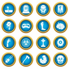 Zombie icons blue circle set