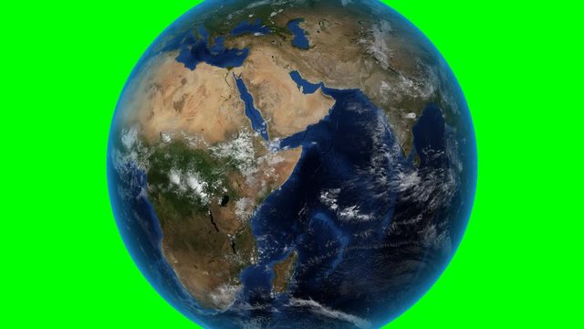 Congo. 3D Earth in space - zoom in on Congo outlined. Green screen background
