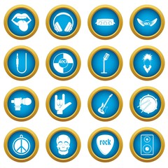 Rock music icons blue circle set