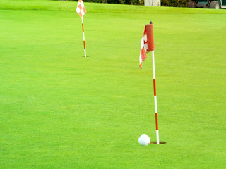 top view flat lay of golf balls on grass background, the concept of a sport for the rich, luxury, fitness, game