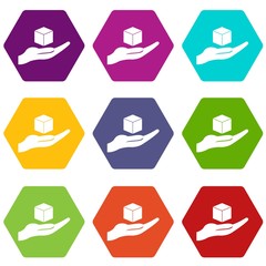 Cube 3d model icon set color hexahedron