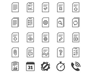 Document line icons. Report, Checklist and Copy.