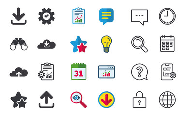 Fototapeta premium Download now signs. Upload from cloud icon.