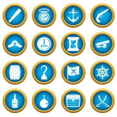 Pirate icons blue circle set
