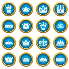 Crown icons blue circle set