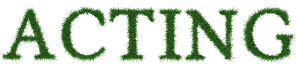 Acting - 3D rendering fresh Grass letters isolated on whhite background.