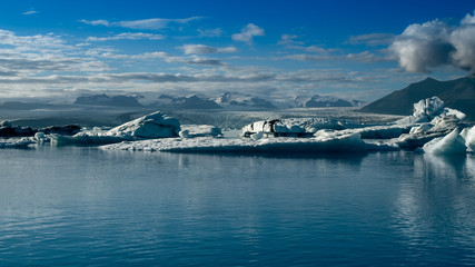Beautiful cold landscape picture of icelandic glacier bay.Jokulsarlon Glacier lagoon,Iceland in summer, Europe.