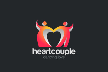 Dancing Couple Heart Logo vector. Lovers Dancers Dating icon