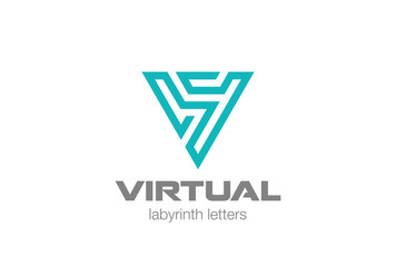 Letter V Labyrinth Triangle Logo vector Business Technology icon