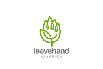 Eco Hand green Leaves Logo vector. Creative Ecology Palm icon