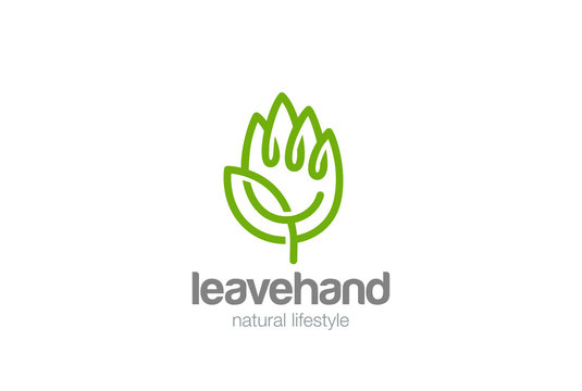 Eco Hand green Leaves Logo vector. Creative Ecology Palm icon