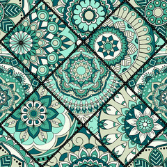 Patchwork pattern. Vintage decorative elements. Hand drawn background. Islam, Arabic, Indian, ottoman motifs. Perfect for printing on fabric or paper.