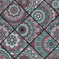 Patchwork pattern. Vintage decorative elements. Hand drawn background. Islam, Arabic, Indian, ottoman motifs. Perfect for printing on fabric or paper.