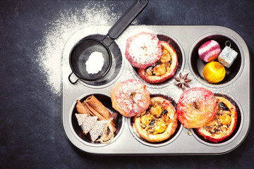 Christmas baked apples with spices and honey