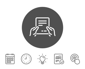 Hold Document line icon. Text File sign.