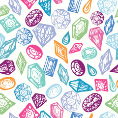 Seamless pattern with hand drawn sketchy gems and crystals.