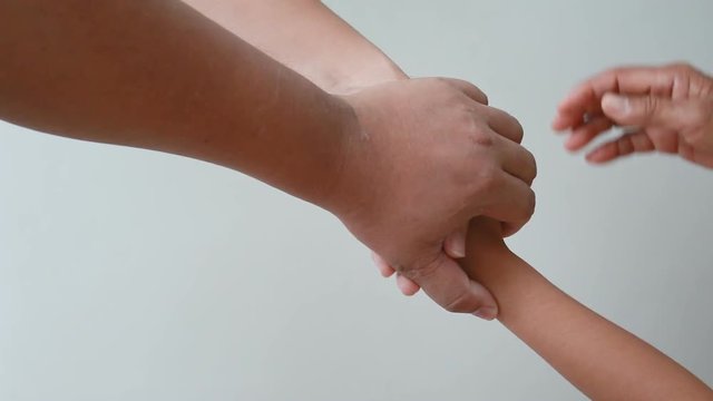 Family coordination hands mother father daughter and grandmother metaphor and concept for Harmonious and teamwork