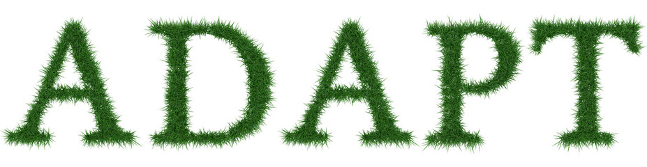 Adapt - 3D rendering fresh Grass letters isolated on whhite background.