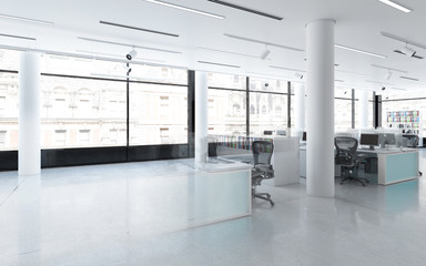 Großraum-Büro teils mit und ohne Einrichtung (Entwurf) - 3D Visualisieurng zu Planungszwecken