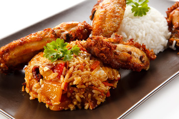Chicken wings with rice
