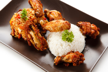 Chicken wings with rice