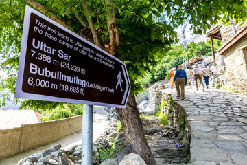 An adorable view of the path and cute goods of the bazaar in the Hunza Valley, Pakistan