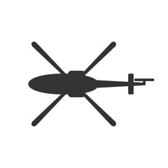 Black isolated silhouette of helicopter on white background. Icon of above view of helicopter