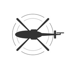 Black isolated silhouette of helicopter on white background. Icon of above view of helicopter. © olkita