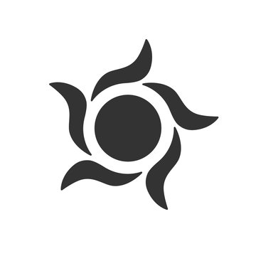 Stylized sun logotype. Icon of sun, flower. Isolated black logo on white background.