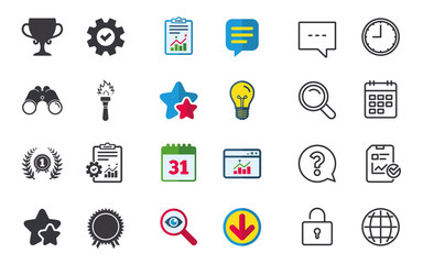 First place award cup icons. Prize for winner.