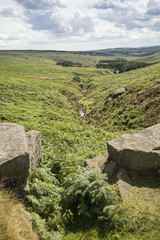 Fototapeta na wymiar Beautiful vibrant landscape image of Burbage Edge and Rocks in Summer in Peak District England