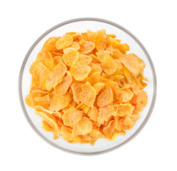 corn flakes in a bowl on white background