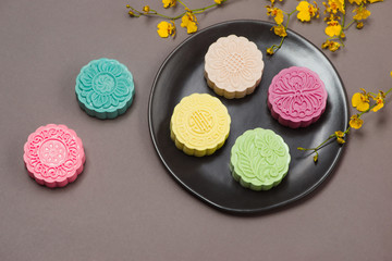 Chinese mid autumn festival food. Traditional moon cake shot