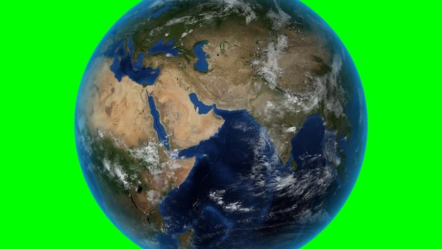 Egypt. 3D Earth in space - zoom in on Egypt outlined. Green screen background