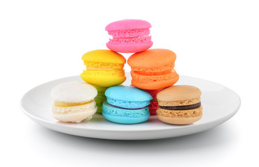 macaroons in a plate isolated on a white background