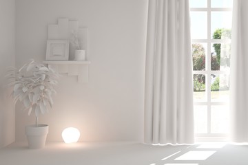 Idea of white empty room. Scandinavian interior design. 3D illustration