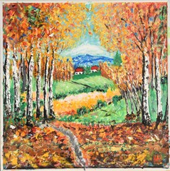 colourful painting of outhum forest with yellow trees