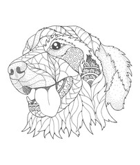 Golden retriever dog in zentangle and stipple style. Vector illustration. Anti stress coloring book for adults and kids.