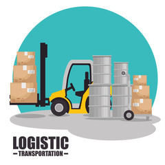 Forklift and boxes of Logistic transportation and delivery theme Vector illustration
