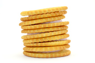 stack of cookies with a filling, isolated, side view