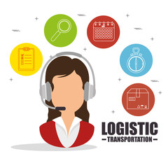 Woman and icon set of Logistic transportation and delivery theme Vector illustration