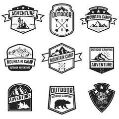 Obraz premium Set of hiking badges isolated on white background. Camping, outdoor ,adventure.