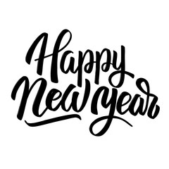 Happy new year. Hand drawn lettering phrase isolated on white background.