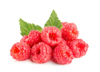 Raspberry isolated on white background. Pile or heap