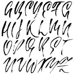 Hand drawn dry brush font. Modern brush lettering. Grunge style alphabet. Vector illustration.