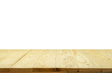 Wood table top on white isolated.