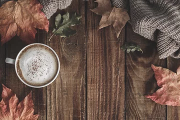 Foto op Canvas Hot coffee and autumn leaves © Lana_M