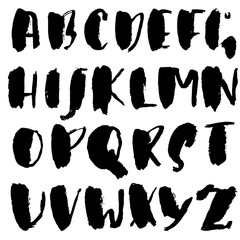 Hand drawn dry brush font. Modern brush lettering. Grunge style alphabet. Vector illustration.